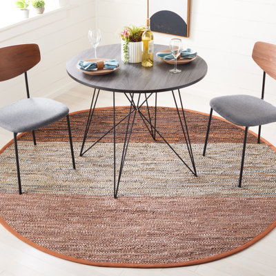 Grunwald Hand Woven Leather/Cotton/Jute Rug in Gray/Rust