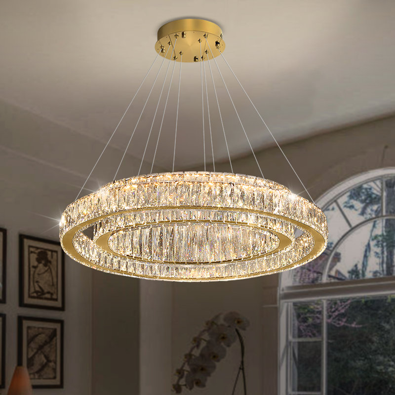 Luminaire suspendu moderne en cristal à 2 anneaux pour le salon