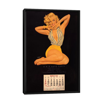 «Vintage Marilyn Monroe», page de calendrier (pièces d'auto, mars 1958) par Radio Days - impression sur toile tendue