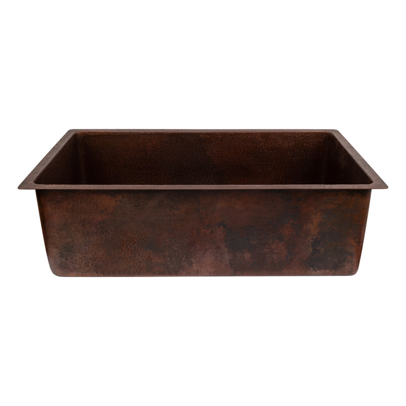Terra Firma 33'' L Single Bowl Copper Kitchen Sink, Dark Brown
