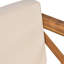 Chaise moderne du milieu du siècle : en bois avec coussins d'assise imperméables pour l'extérieur, revêtue de tissu d'ameublement.