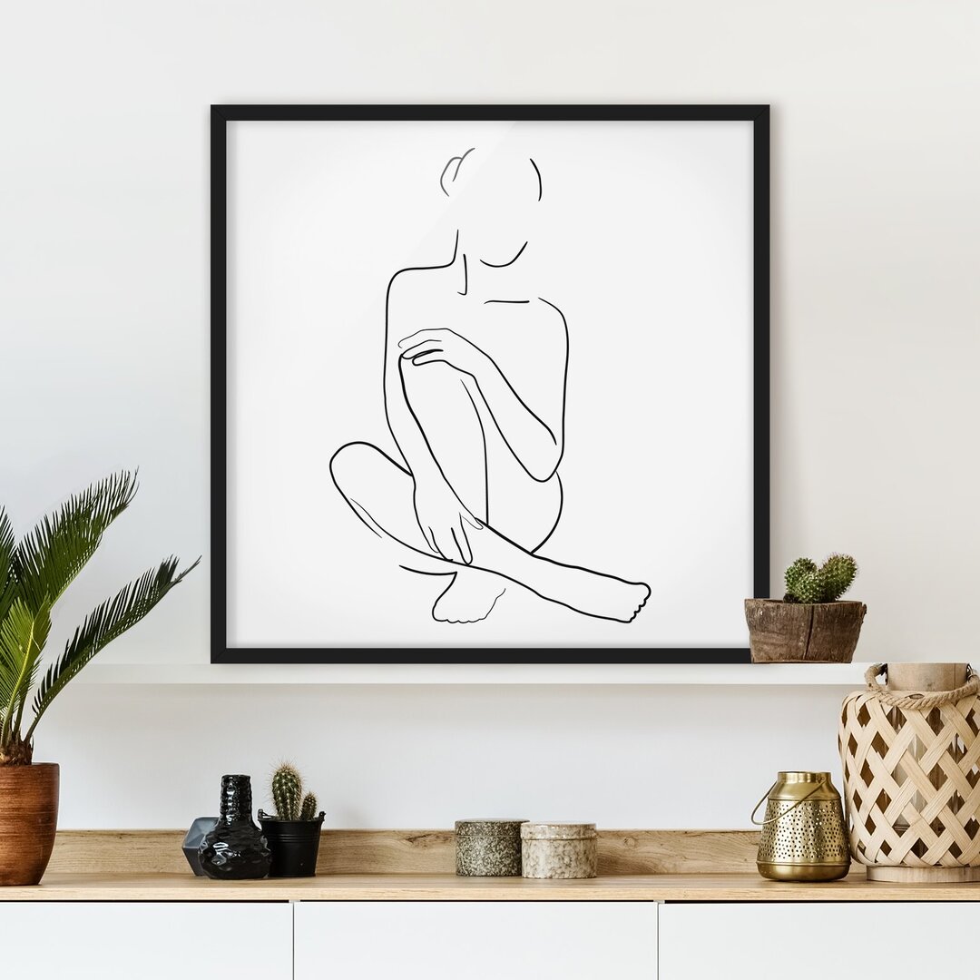 Gerahmter Grafikdruck Line Art Woman Sitting