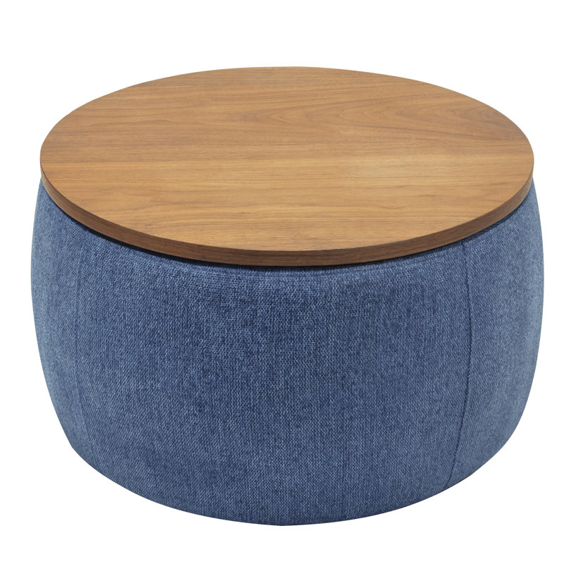Repose-pieds rond avec rangement Dariyan, Bleu marine 100% polyester