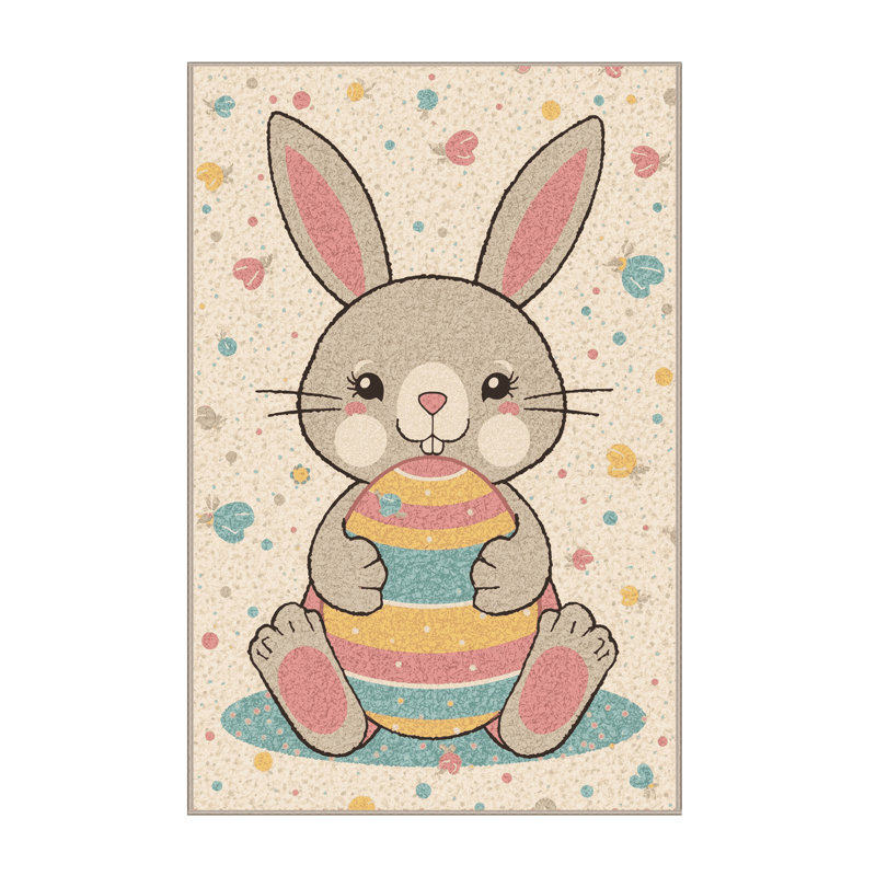 Soft Plush Fehrenbach Easter Modern & Contemporary Abstract Area Rug in Beige – Beige Binding, 6x9
