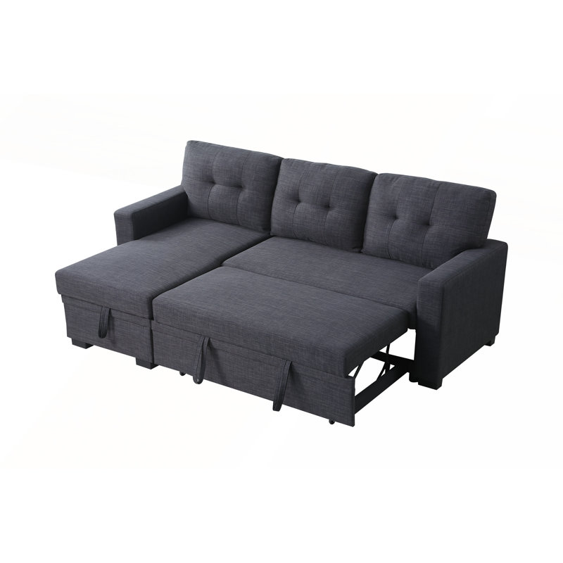 Canapé en tissu texturé en lin polyvalent avec canapé-lit convertible, repose-pieds de rangement et configuration modulaire