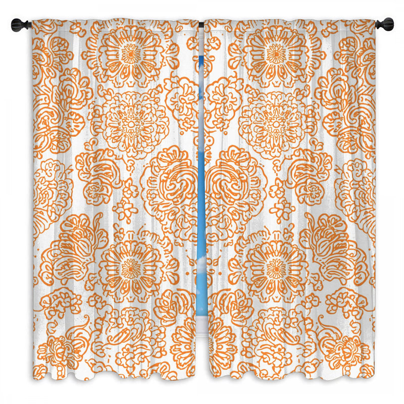 Rideaux de fenêtre damassés à motif floral orange diaphane et obscurcissant - 2 panneaux, 40in x 82in - 2 panels