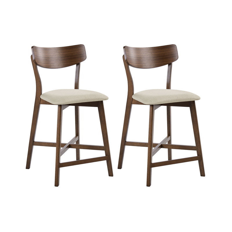 Upholstered Counter Stool with Solid Wood Frame, Beige / Brown