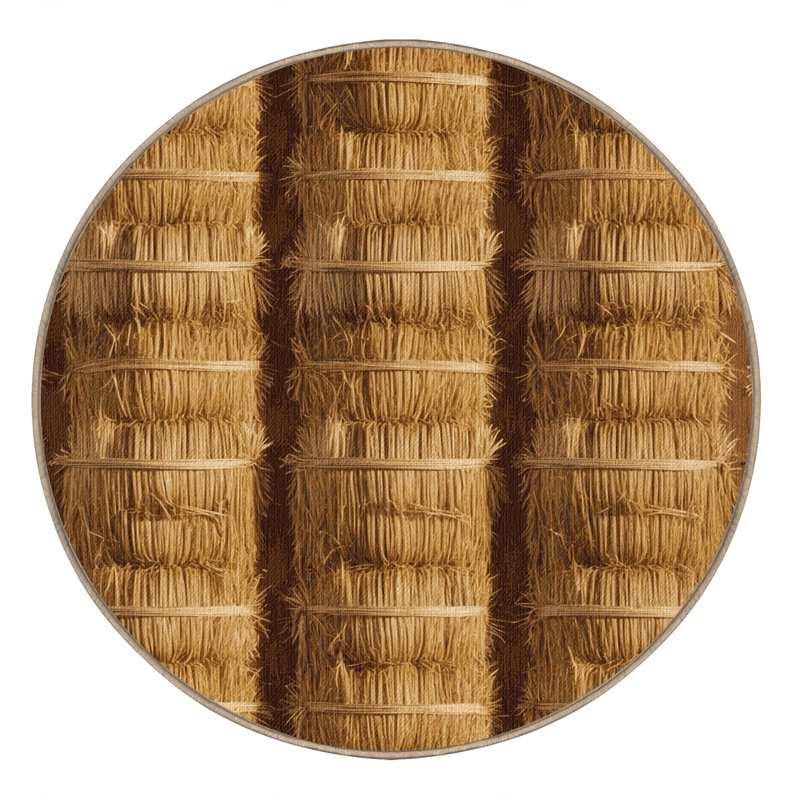 Washable Hay Bales Farm Area Rug, Round 5'