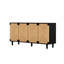 Natural Seagrass Handwoven Door Sideboard, Five Solid Wood Legs, Black Finish, Ample Shelf Space, Entryway Decor Piece Sideboard With Doors, Construction, Storage For Plates, Design