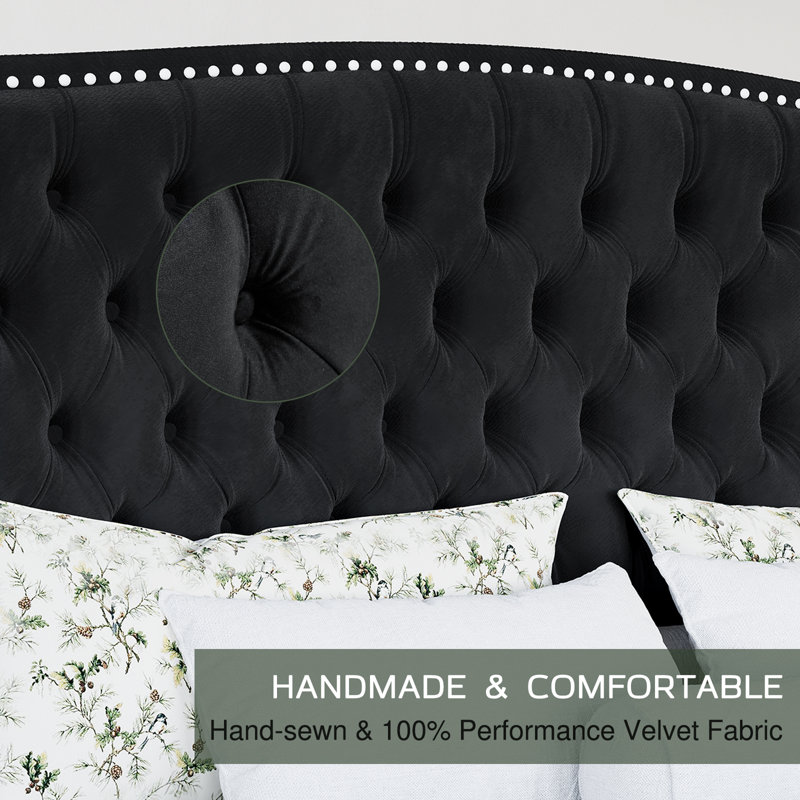 Platform Bed Frame With Wingback Headboard, Black, Queen