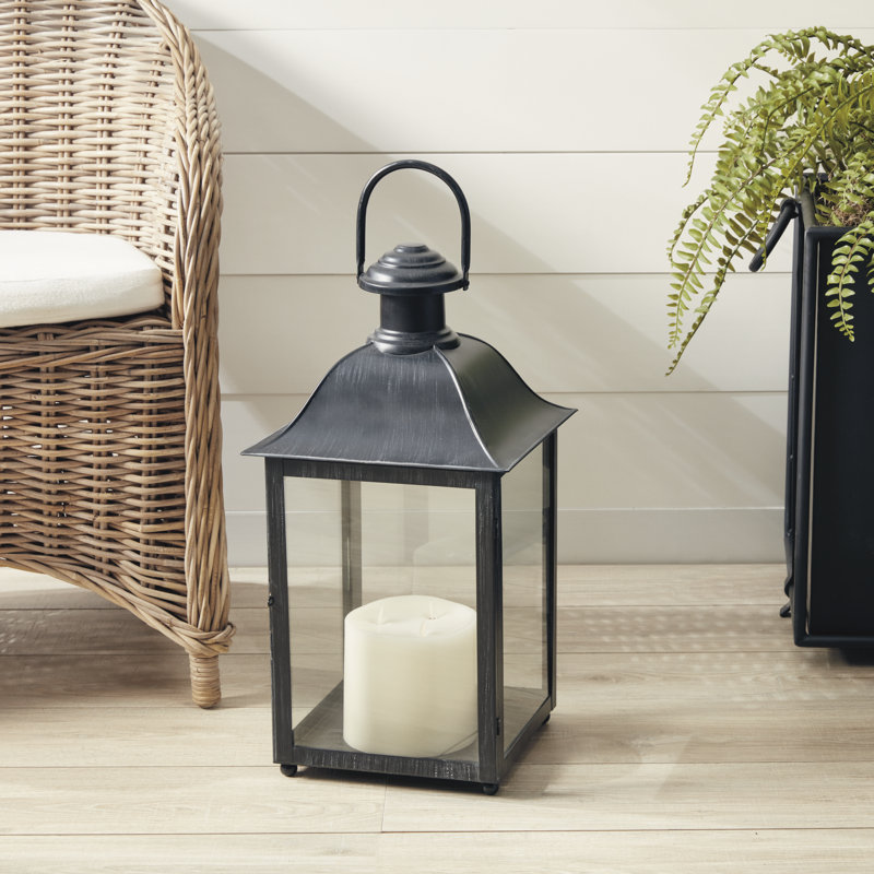 Coach House Outdoor Glass and Metal Lantern, 23" H x 11.5" W x 11.5" D, Black