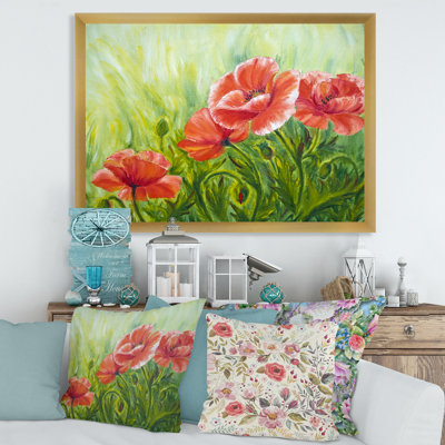 «Red Blossoming Poppies III», peinture sur toile