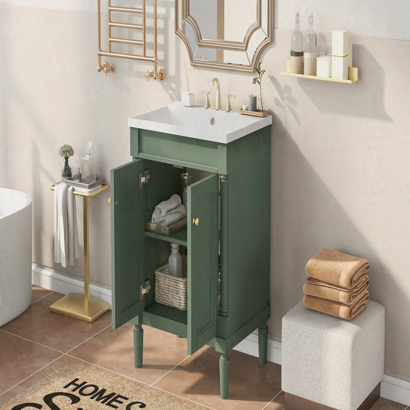 Meuble-lavabo 24 po avec lavabo supérieur, meuble de rangement moderne à 2 niveaux, meuble-lavabo simple, grandes tablettes de rangement