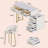 Velvet Upholstered Vanity Desk (Makeup Vanity) With Vanity Chair, Makeup Vanity  With 5 Big Drawers, Makeup Table With Padded Chair, Marble-Look Sticker Top Dressing Table (Makeup Vanity) With Left/Right Adjustable Storage, Beige-1435085572