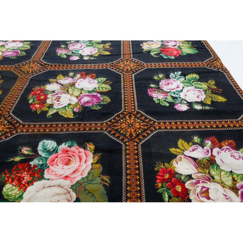 Tapis noir / brun antique 9 pi 7 po x 10 pi Mid-20Th Century