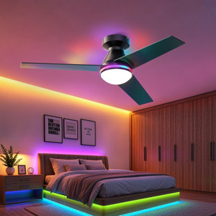 3-Blade Smart Ceiling Fan with RGB Light and Remote, Reversible DC Motor, Flush or Downrod Mount