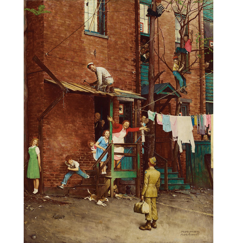 Retour à la maison par Norman Rockwell, toile tendue avec châssis, H 24 po x l 17 po