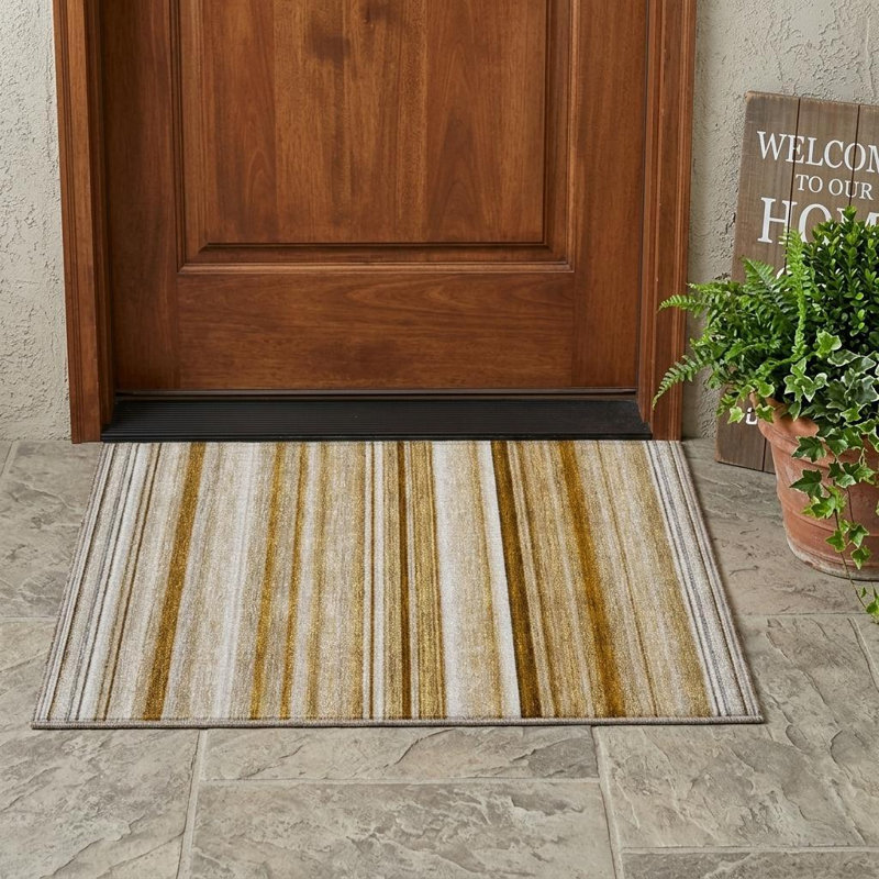 Tapis extérieur lavable antidérapant à rayures chocolat 2 pi x 3 pi