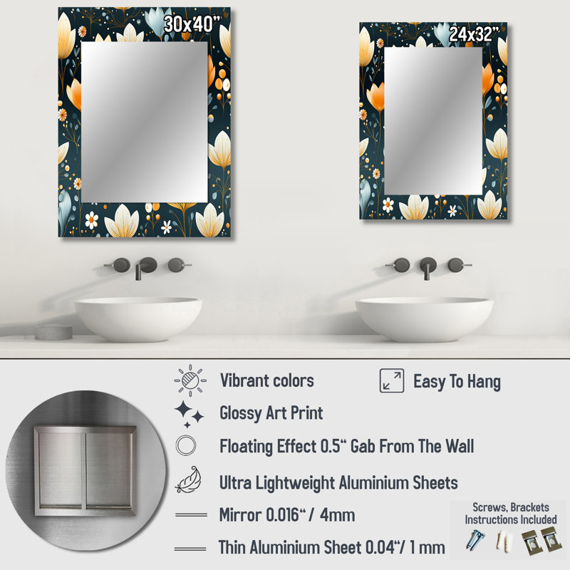 Arvi scandinave botanique collage - miroir mural botanique unique, miroir botanique, impression d'art en métal, 32 po x 24 po