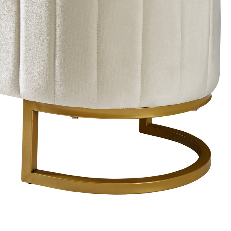 Élégant repose-pieds de rangement rembourré en velours avec capitonnage à boutons, banc de rangement avec pieds en métal pour la chambre à coucher, le salon, entièrement assemblé sauf les pieds, beige