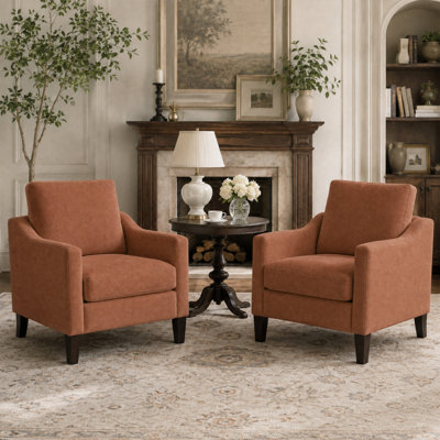 Ensemble de 2 fauteuils rembourrés avec pieds en bois massif