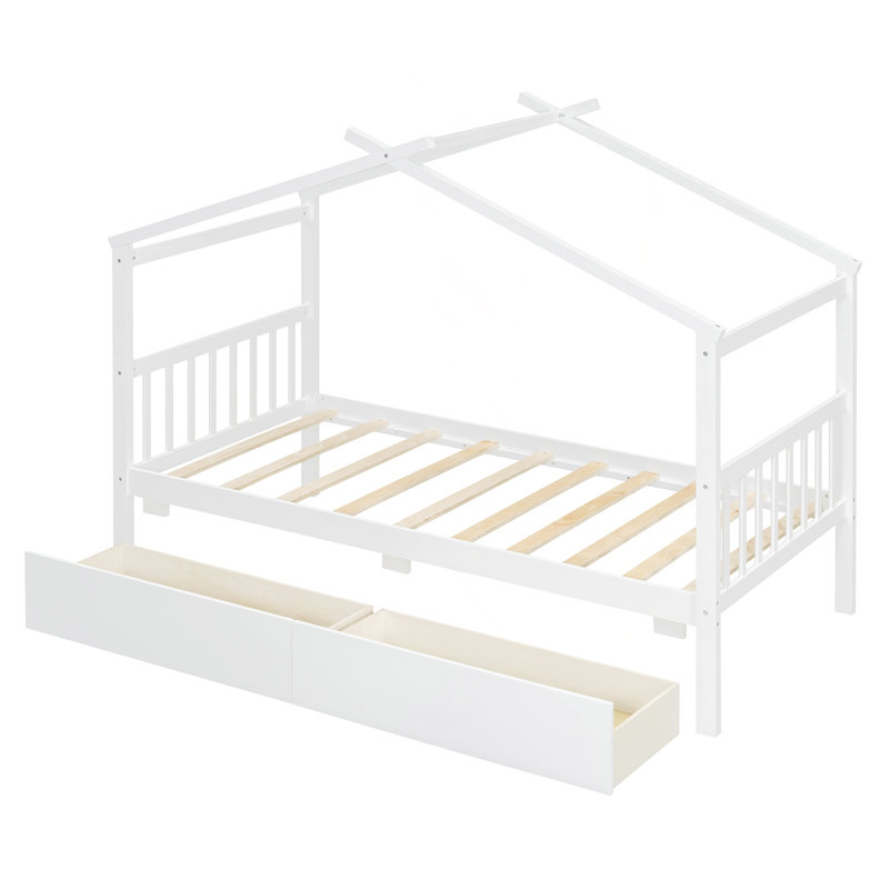 Lit simple avec tiroirs, Blanc