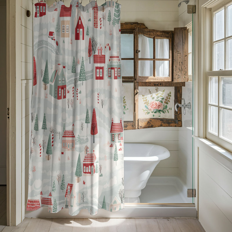 Rideau de douche Old-School Xmas - Premium, H 74 po x l 71 po