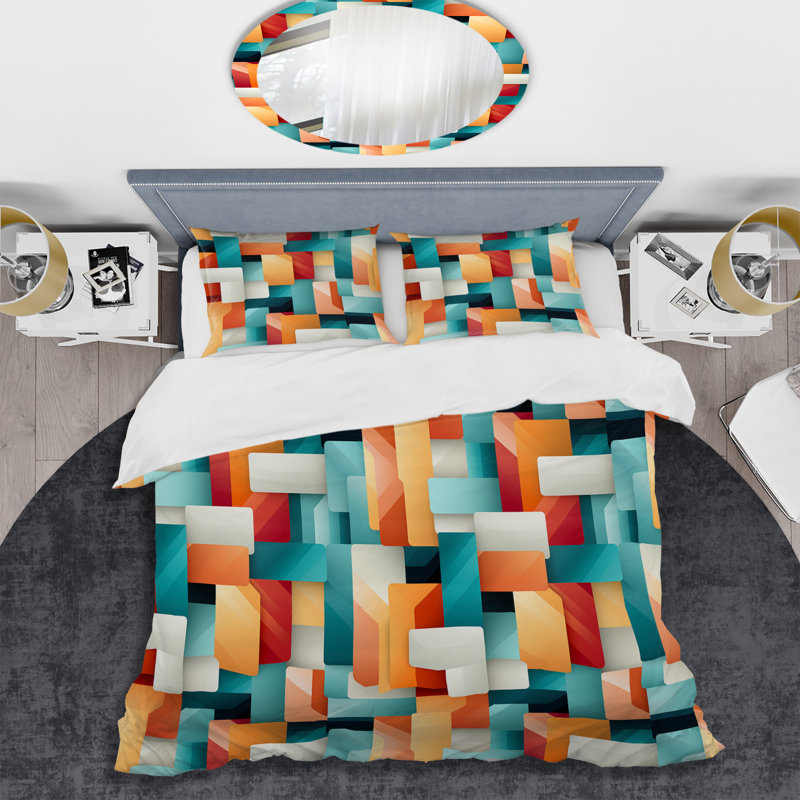 Ensemble de housse de couette orange et vert Popart Pop culture Pixels II, Housse de couette simple + 1 taie décorative stan