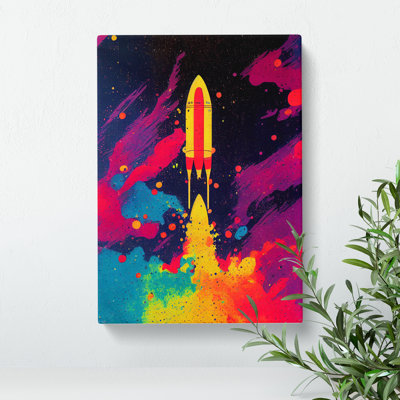 Paint Splashed Spaceship Rocket No.5 Abstract - Wrapped Canvas