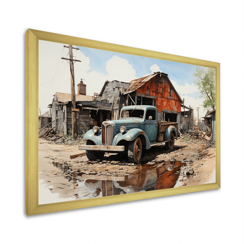 The Great Depression Achromatic II - Transportation Canvas Art Print, Encadrement doré, H 30 po x l 40 po x P 1,5 po