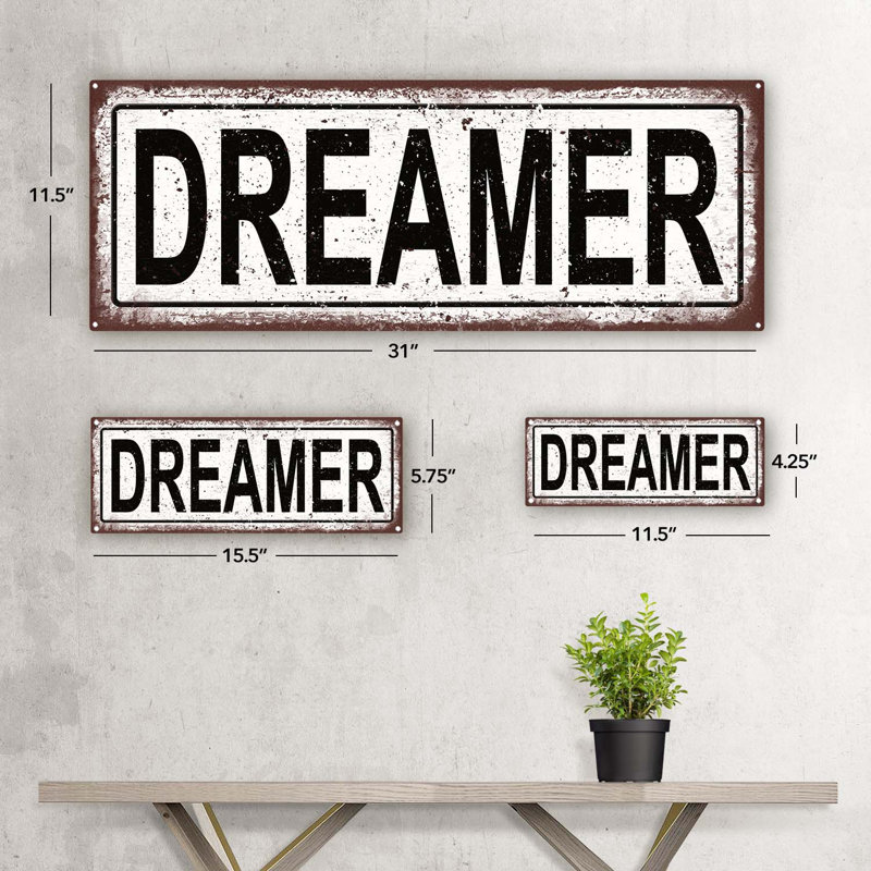 «Dreamer Metal Sign» sur, H 5,75 po x l 15,5 po