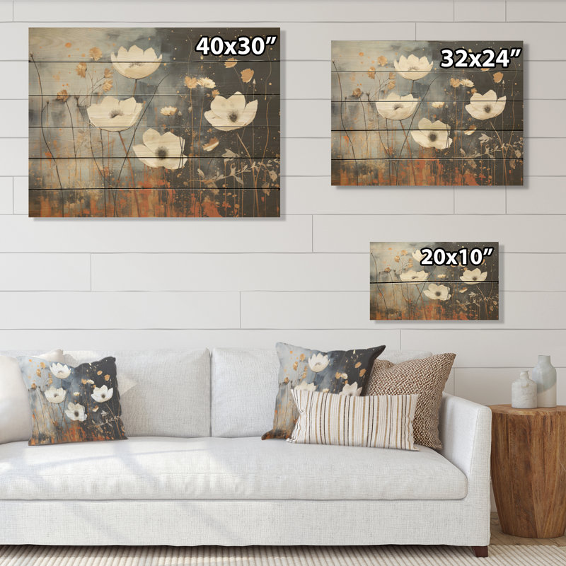 Gilded Garden Blooming Meadows - Flower Wood Wall Art On Natural Pine Wood, 24" H x 32" W