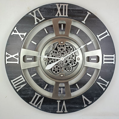 Wall Clock 36" Oversized for Living Room decor with Real Moving Gears England Collection