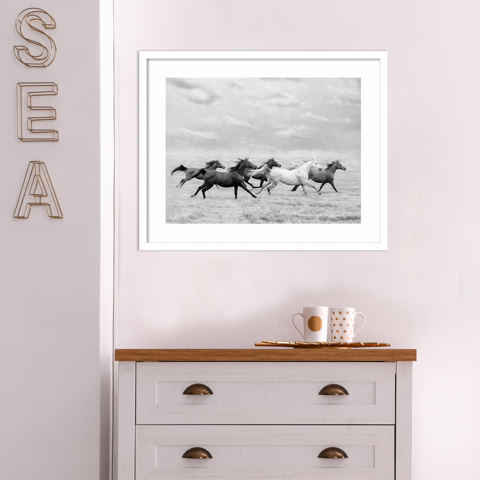 Horse Run I by PHBurchett, 20" H x 25" W, White