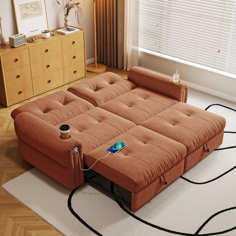 Canapé-lit moderne et multifonctionnel, canapé convertible en flanelle orange pour la maison