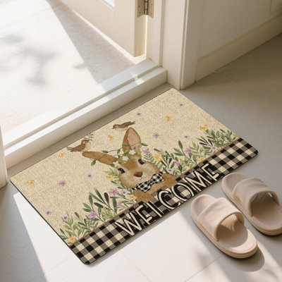 Tapis de porte beige à carreaux 24 po x 36 po pour la maison