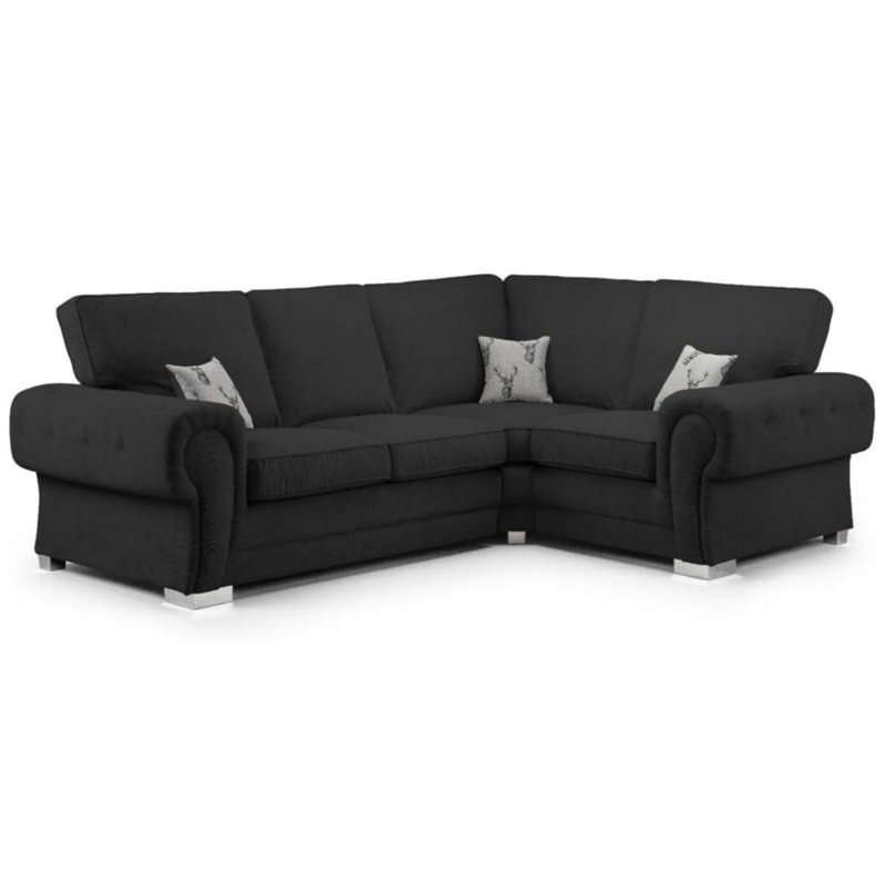 Verona 4 Seater High Back Fabric 2C1 Corner Sofa with Left and Right Configuration, Right Hand Facing, Black