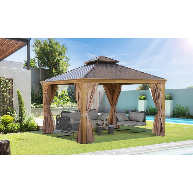 Pavillon de jardin 12 * 12FT patic, pavillon alu avec auvent en acier, pavillon permanent