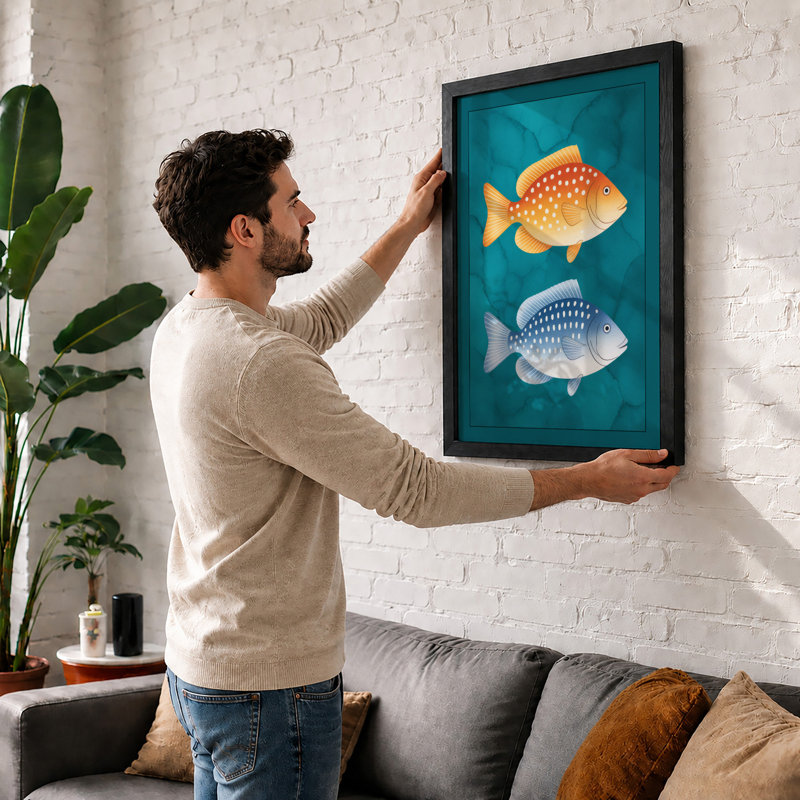 Fish in Symmetry Modern - Framed Print, A3 - 42.0 x 29.7 cm, White