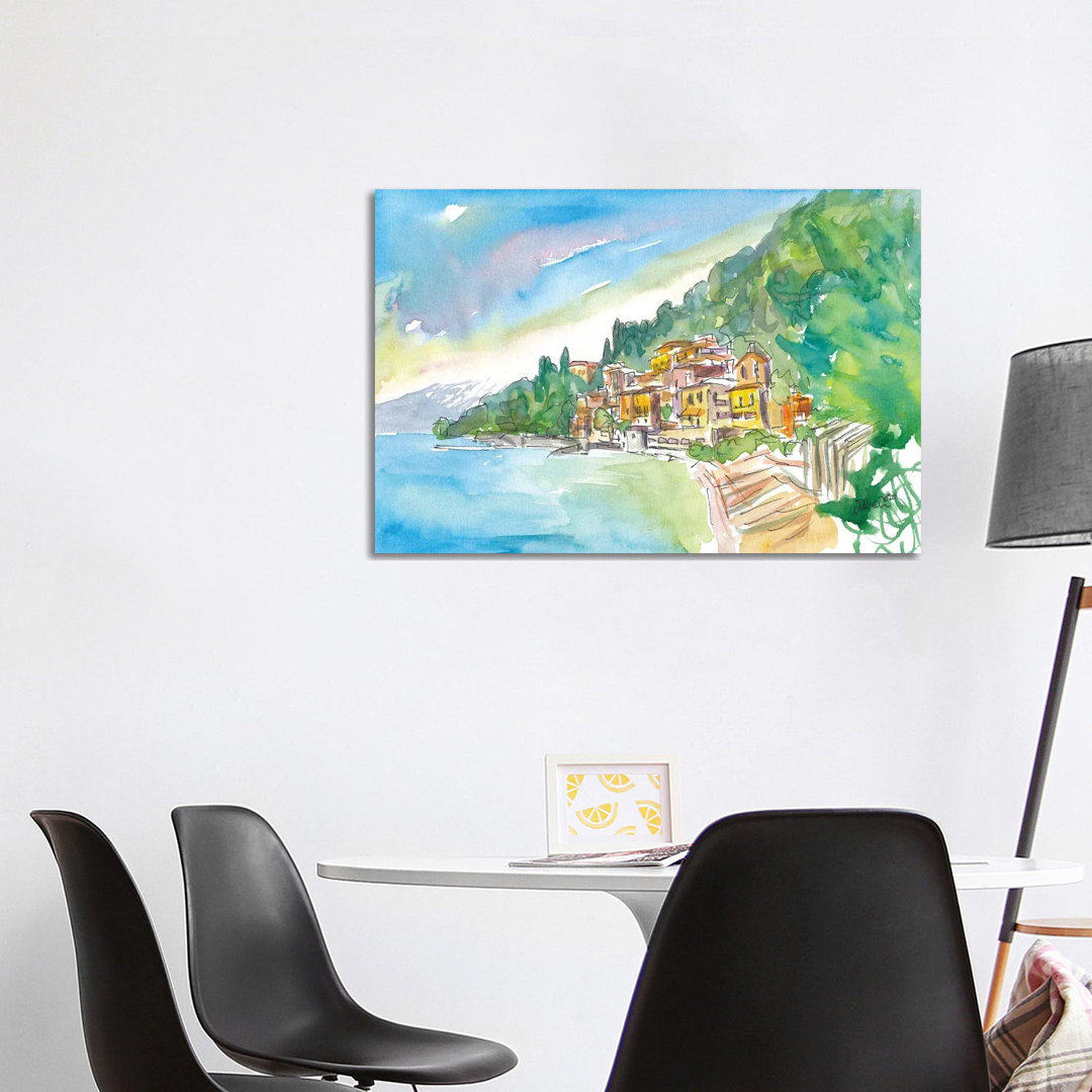 Romantic Varenna Lago Di Como Italian Lakeside Village With Mountain View by Markus & Martina Bleichner - Wrapped Canvas Print