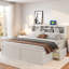 Lit plateforme en bois avec tête de lit multi-rangement, USB et 2 tiroirs-1753062583
