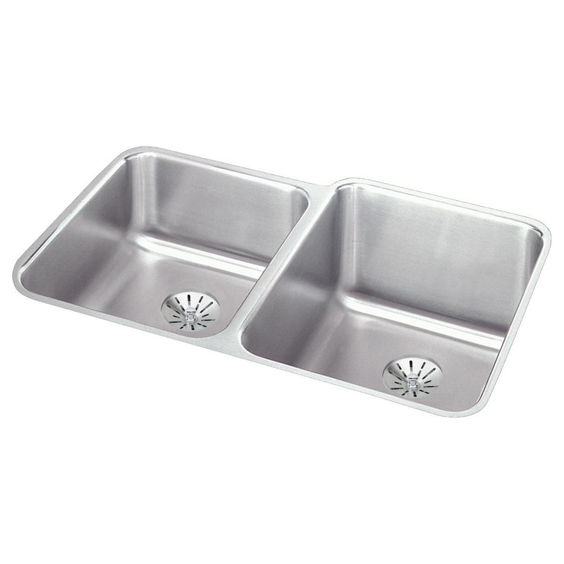 Lustertone 33" L x 22" W Double Basin Drop-In Kitchen Sink, 1 hole