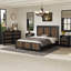 4 chambres pour grand lit: lit plateforme, tables de chevet et commode avec caractère de construction, conception en bois noir