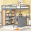 Lit mezzanine avec tablettes de rangement, bureau et échelle