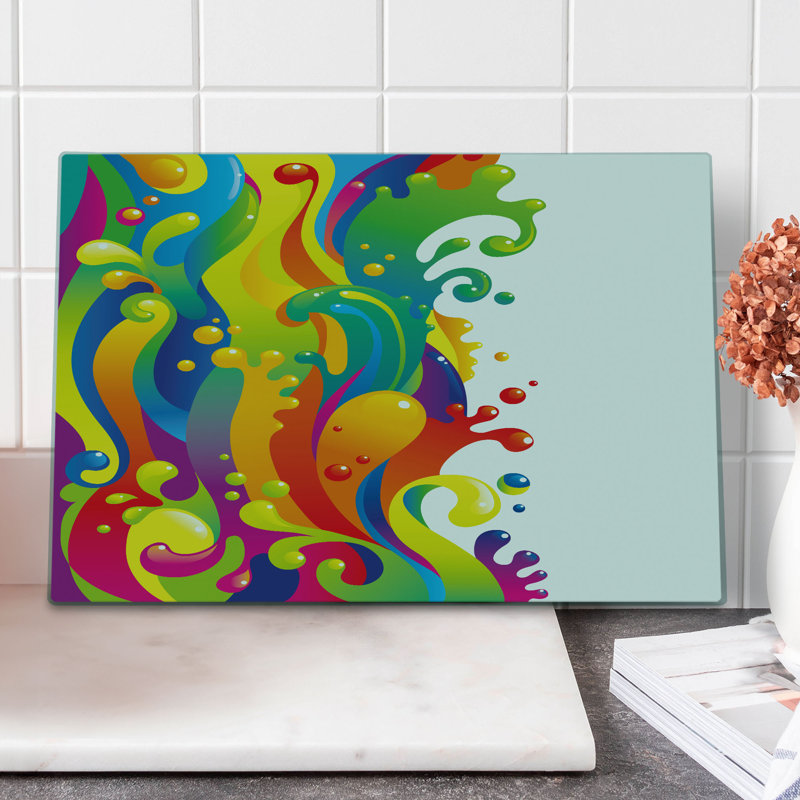 Ambesonne Psychedelic Cutting Board Large Size Rainbow Splash Multicolor