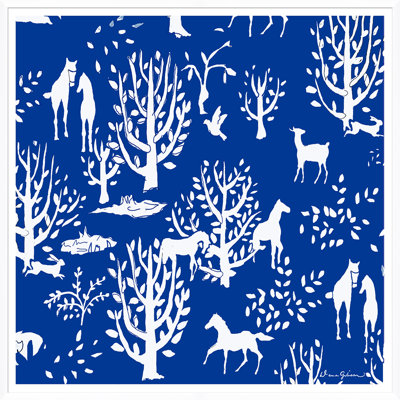 Deer Park In Navy Giclee Print by Dana Gibson