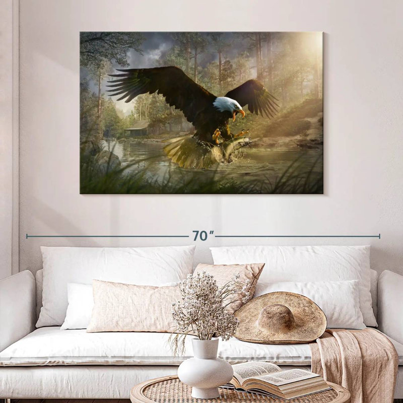 Brampt Bald Eagle Catching Fish, 32" H x 48" W