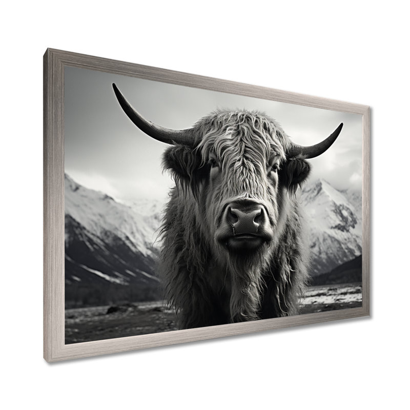 Portrait de yaks noir et blanc IV encadré sur toile, Argent, H 30 po x l 40 po x P 1,5 po