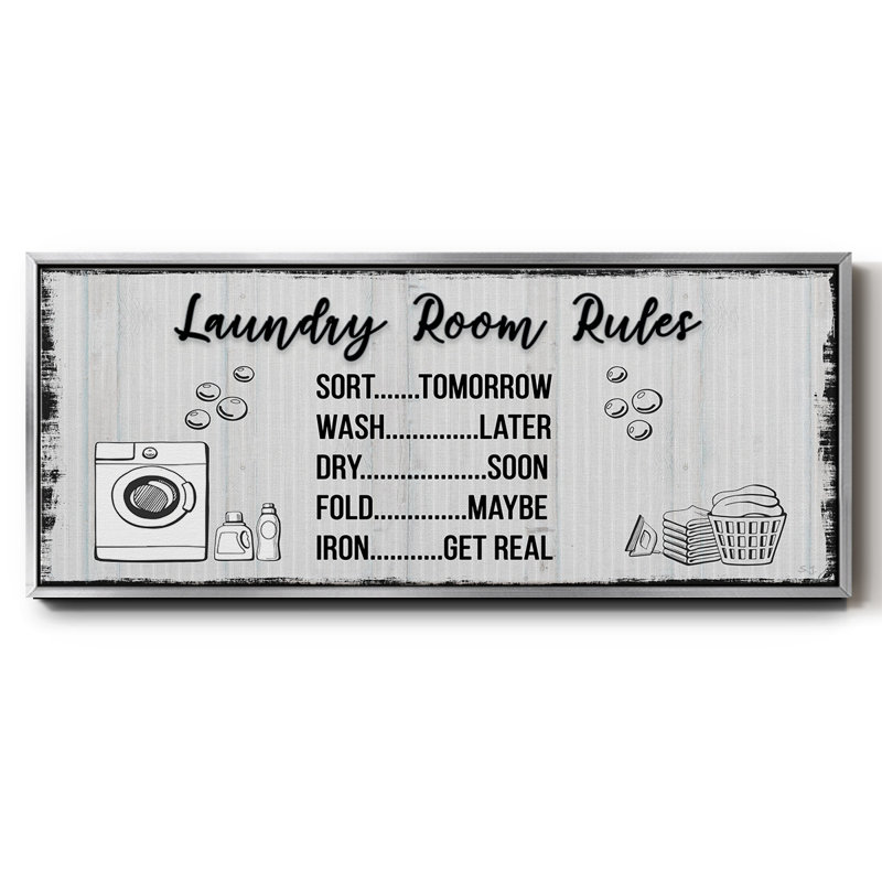 Laundry Room Rules - Toile encadrée, H 20 po x l 50 po