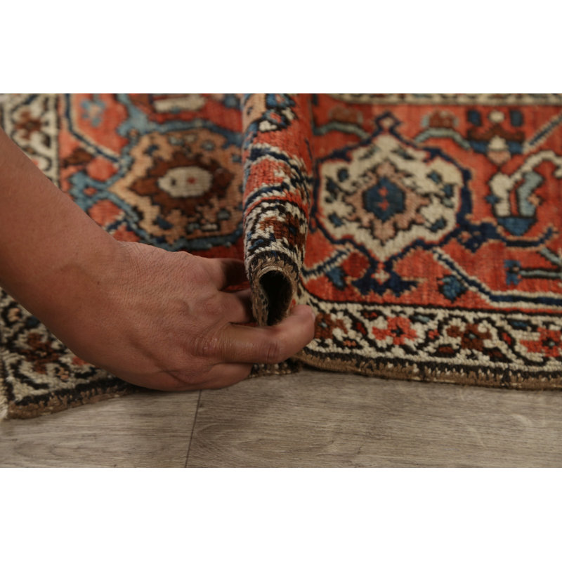 Tapis unique en laine noué à la main de style années 1900 de 4 pi 9 po x 5 pi 10 po bleu / rouille / beige